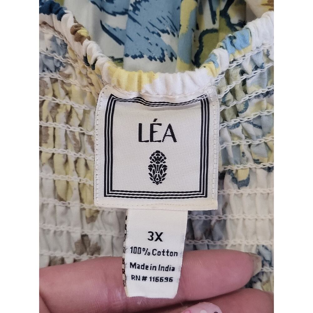 Lea Plus Size 3x Spring Summer Vacation Poof Sleeve Cotton Smocked Ruffle Dress - Picture 3 of 6
